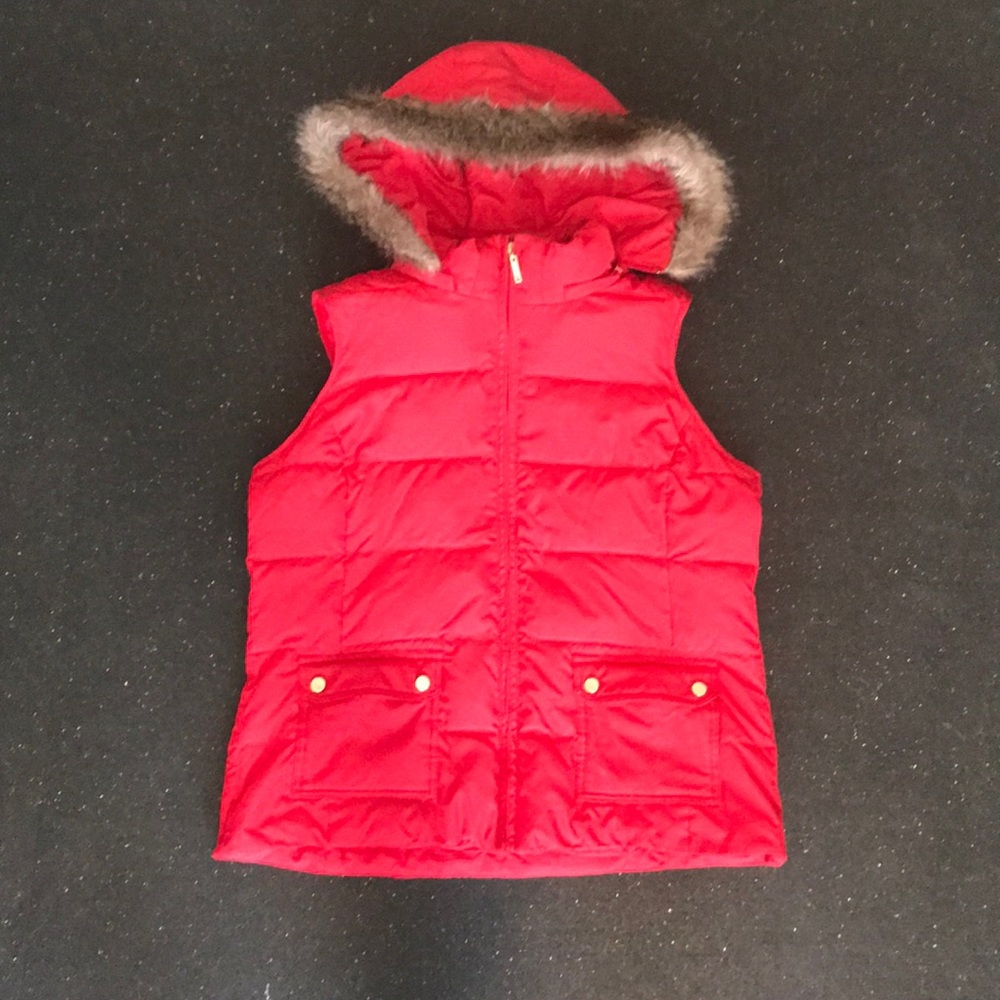 Red vest with fur hood